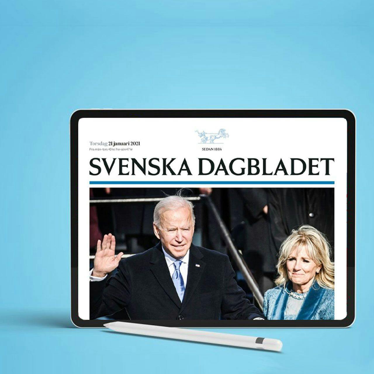 Svenska Dagbladets hemsida som visas på en Ipad